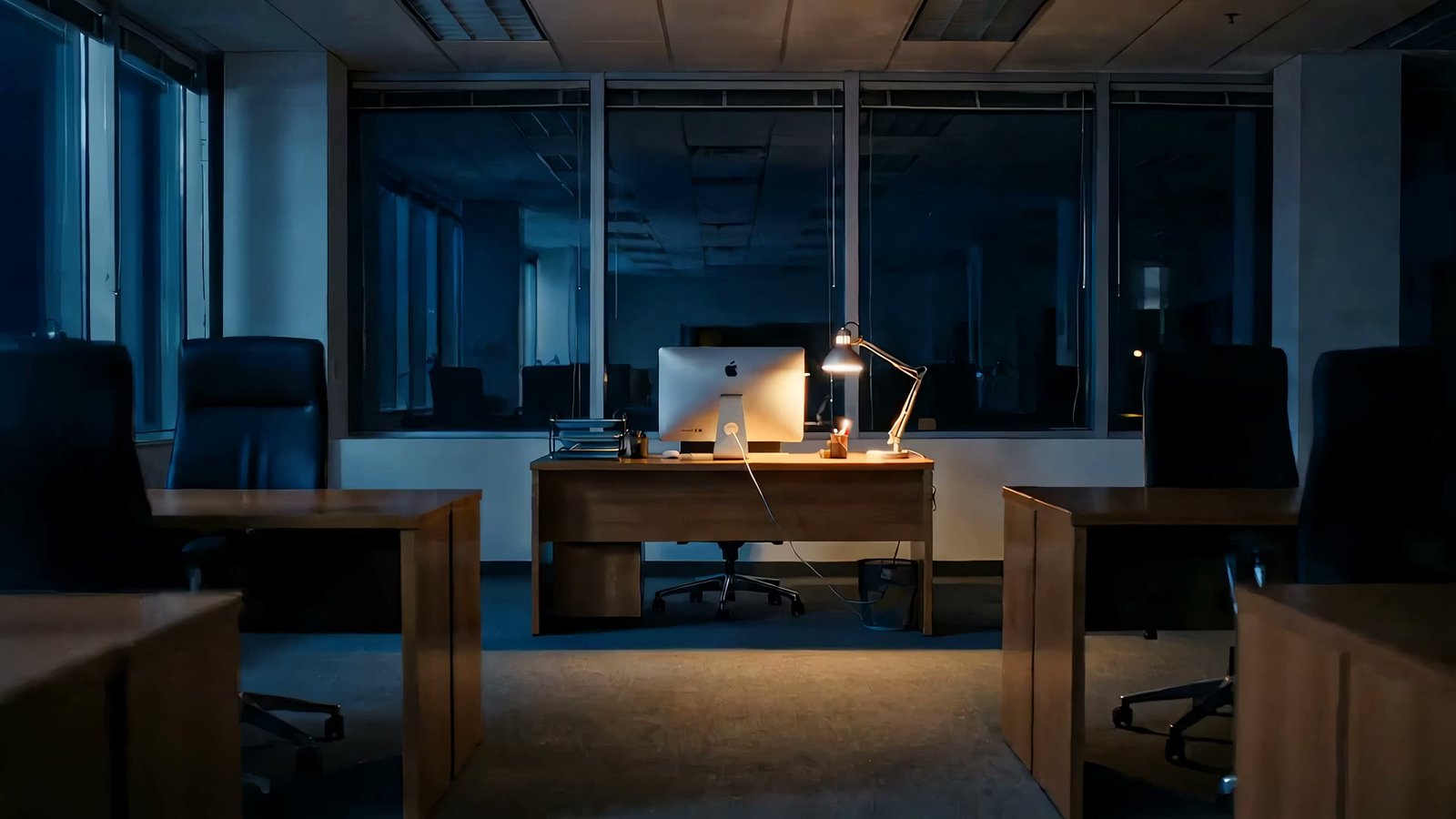Estação de trabalho de um nômade digital à noite